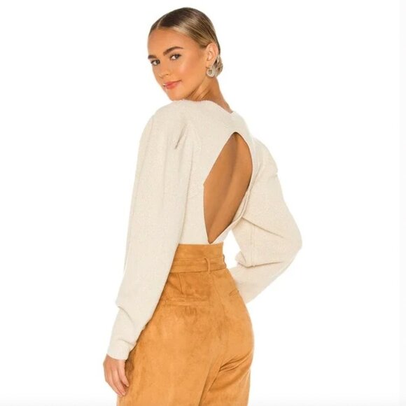 Free People Cream Open Back Puff Sleeve Ribbed Sweater - Picture 1 of 9